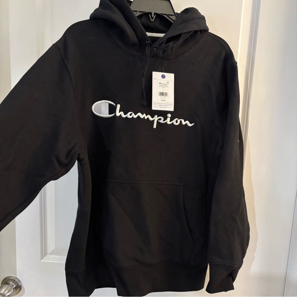 Champion Black Embroidered Script Hoodie Sz Med